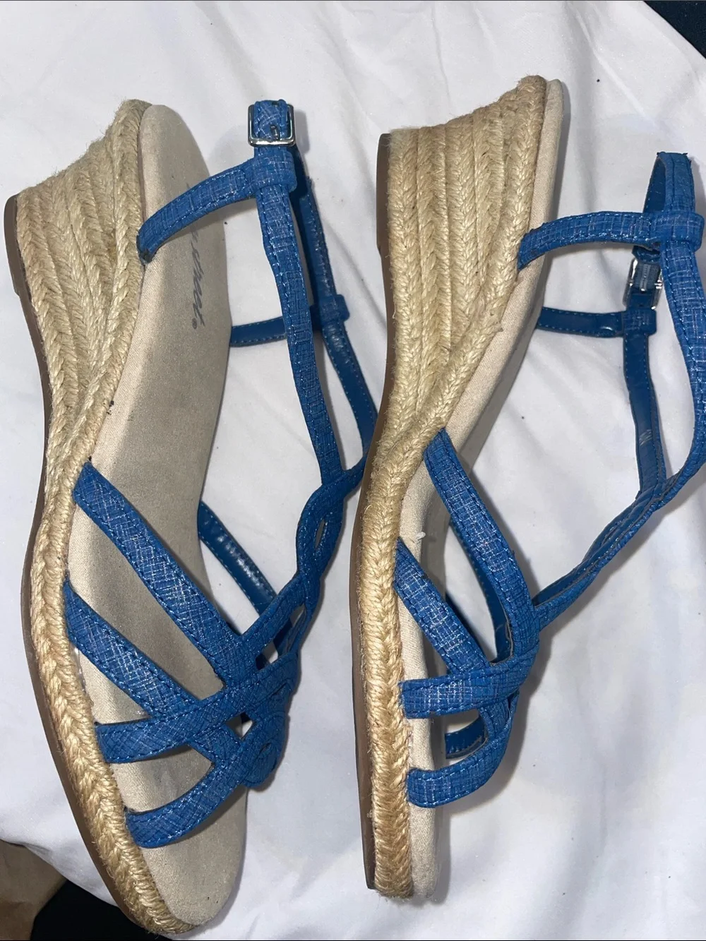 Blue Strappy Espadrille Wedge Sandals - Women